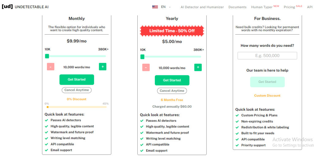 Undetectable AI - Pricing and Plans