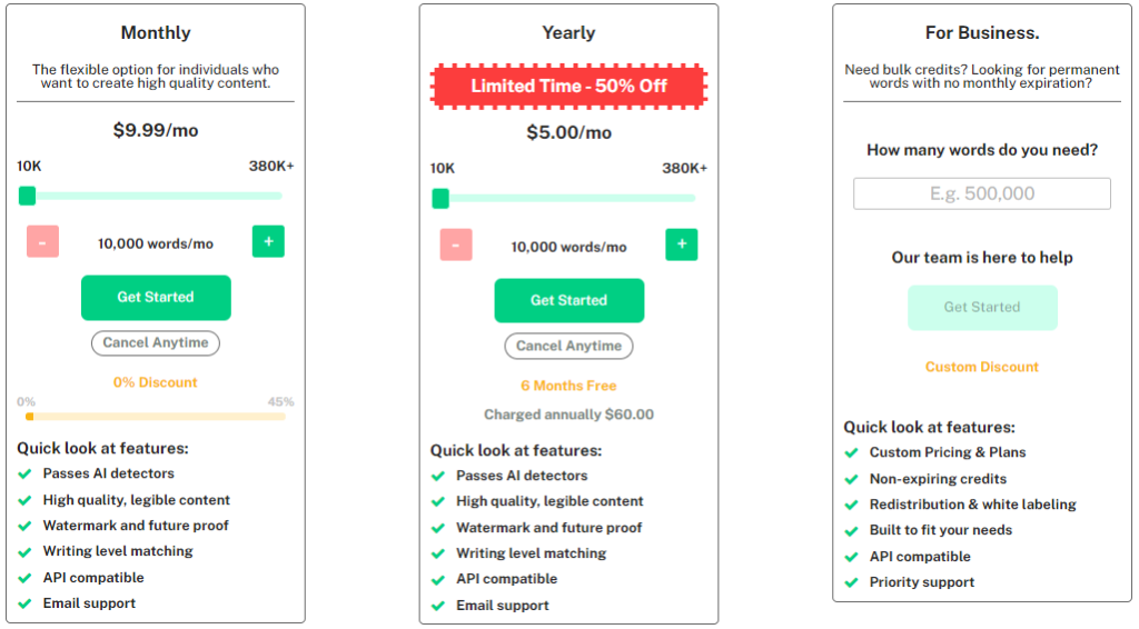 Undetectable AI - Pricing
