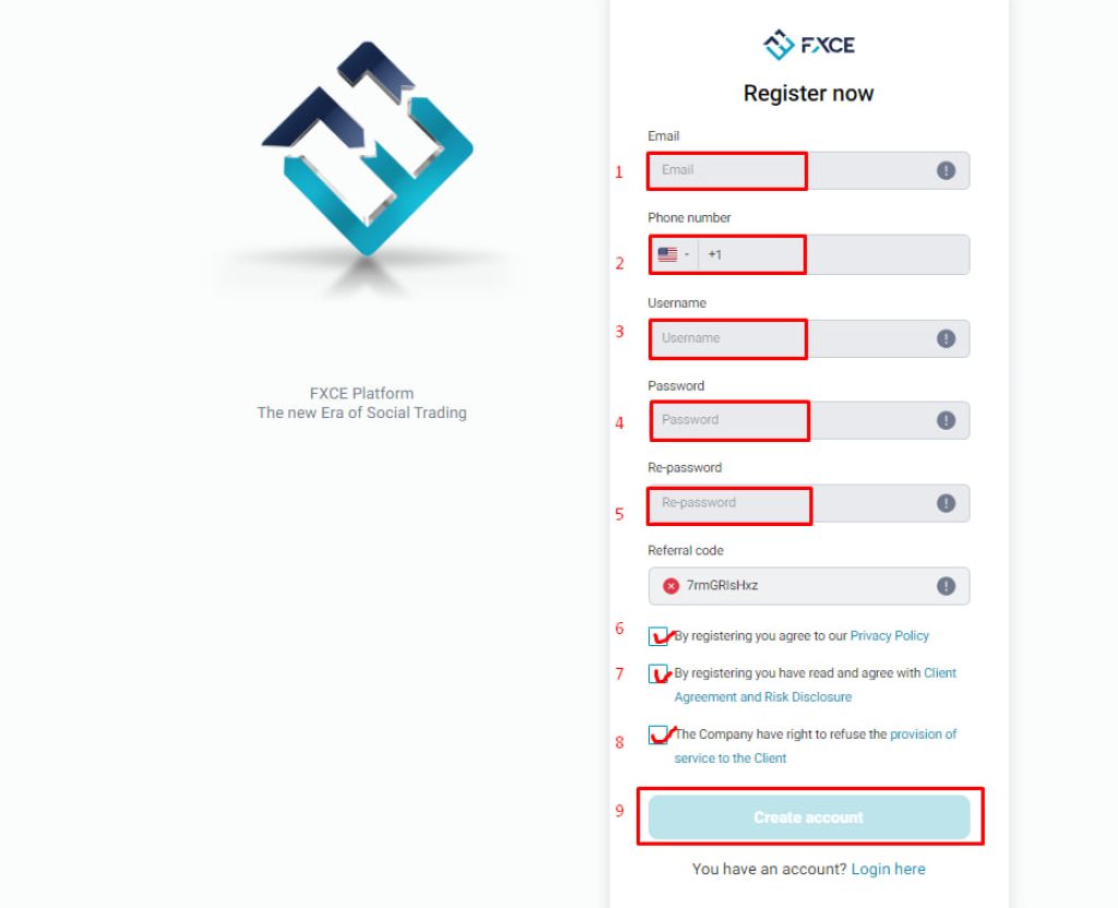 How To Create An FXCE Account - account opening conditions
