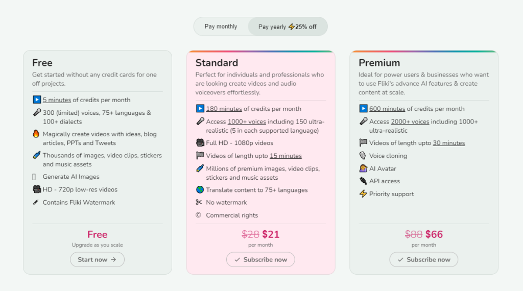 Text-to-Video - Fliki Pricing