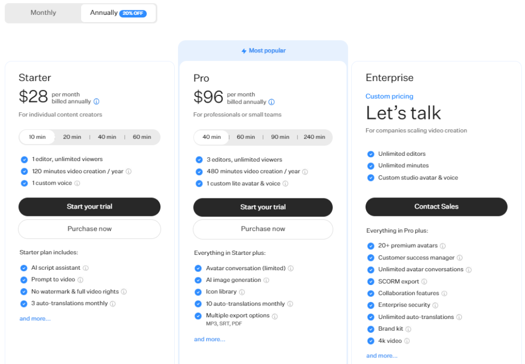 Text-to-Video - Colossyan Pricing