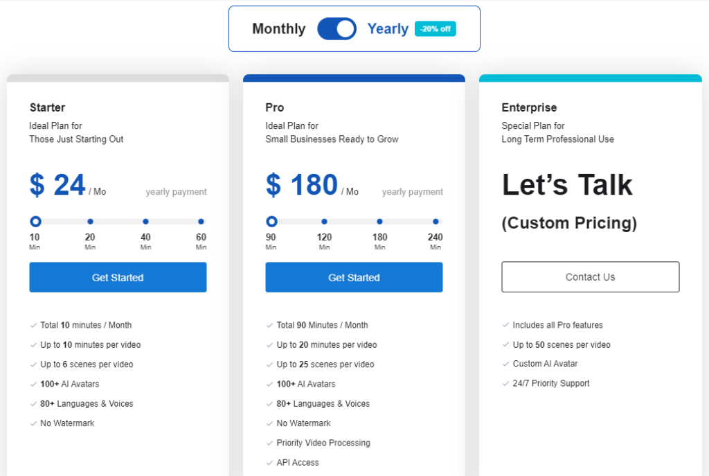 Text-to-Video - DeepBrain AI Pricing