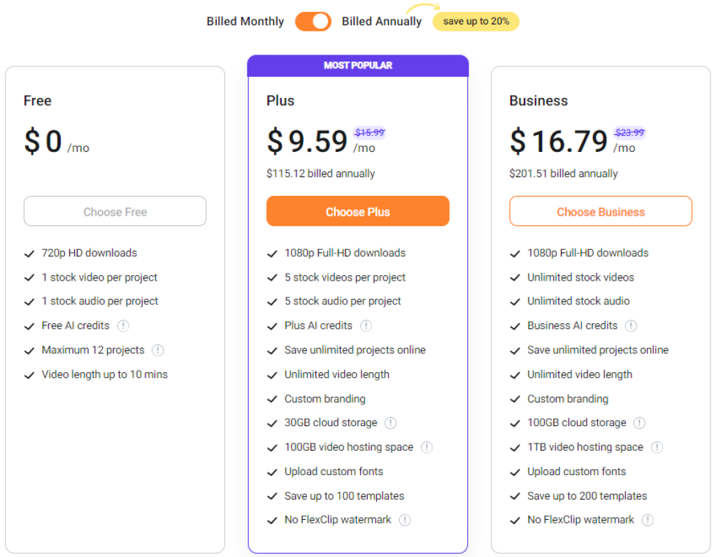 Text-to-Video - FlexClip Pricing