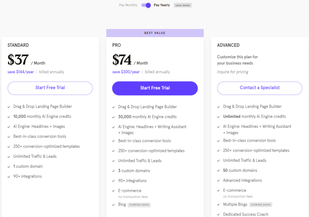 Leadpages - Pricing Plans