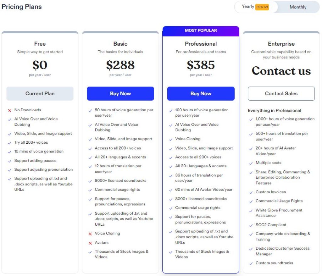 Speechify AI pricing